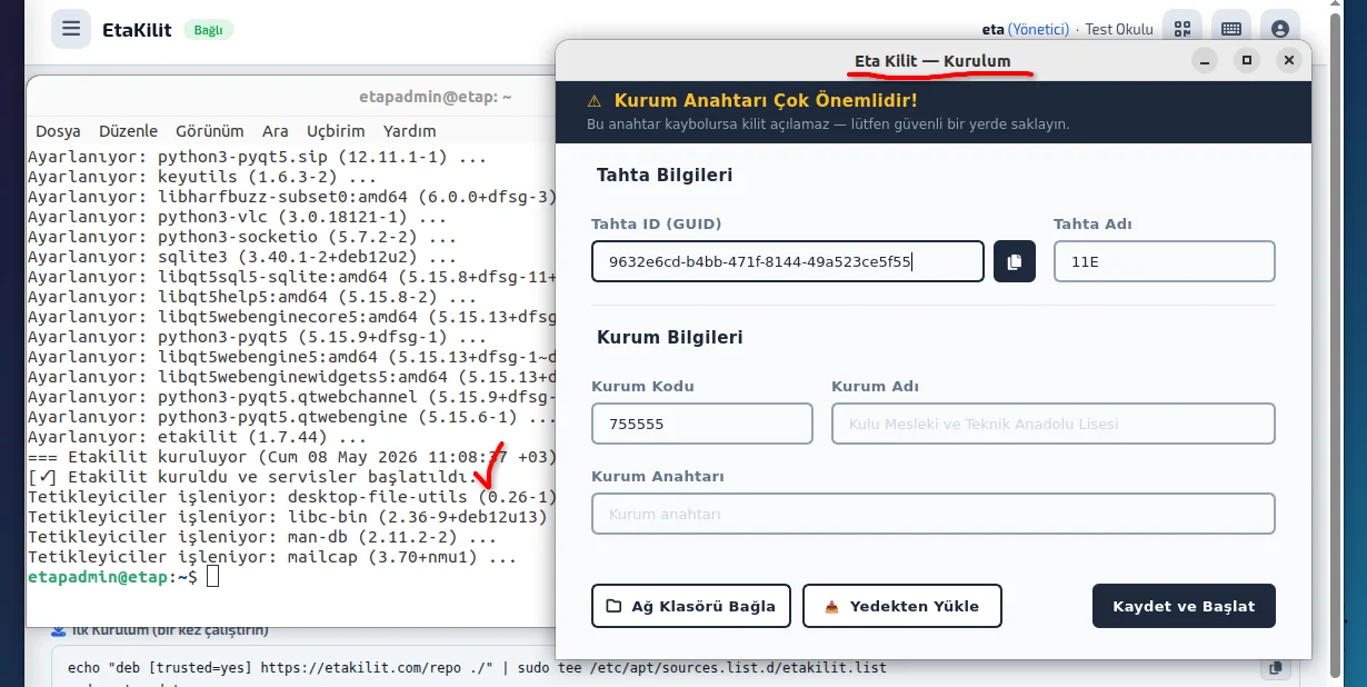 EtaKilit ilk yapılandırma penceresi