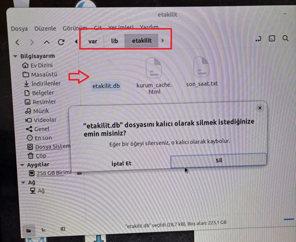 EtaKilit veritabanı dosya yolu